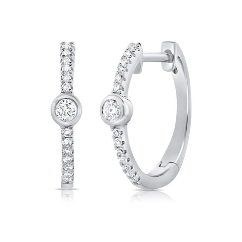 Bezel Huggie Diamond And Diamond Earrings - 2